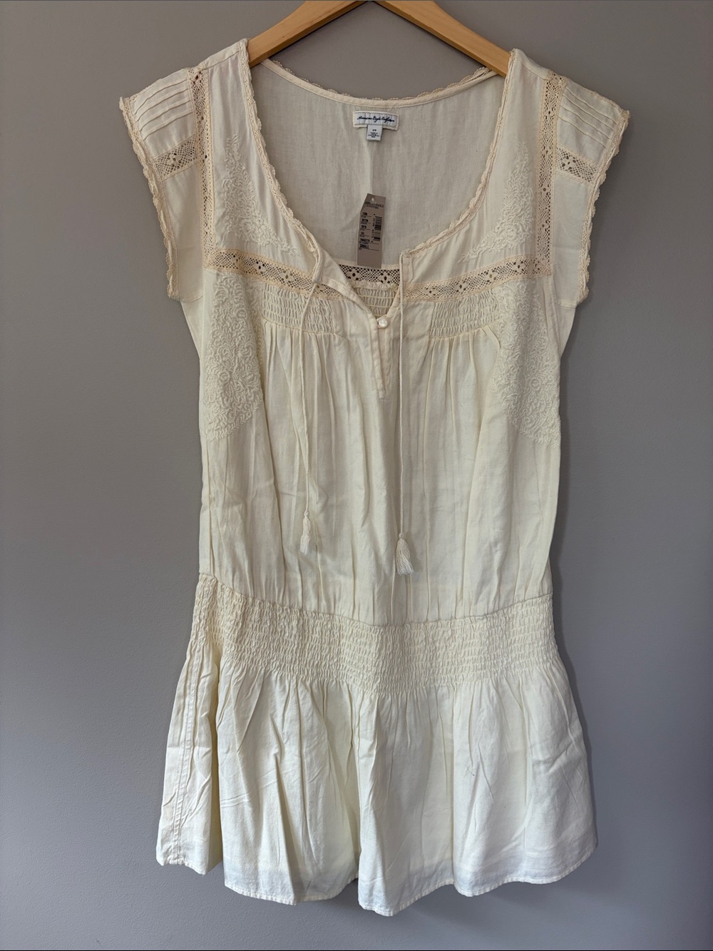 American Eagle Vintage Boho‎ Cotton Summer Mini Dress NWT Deadstock Cream Small